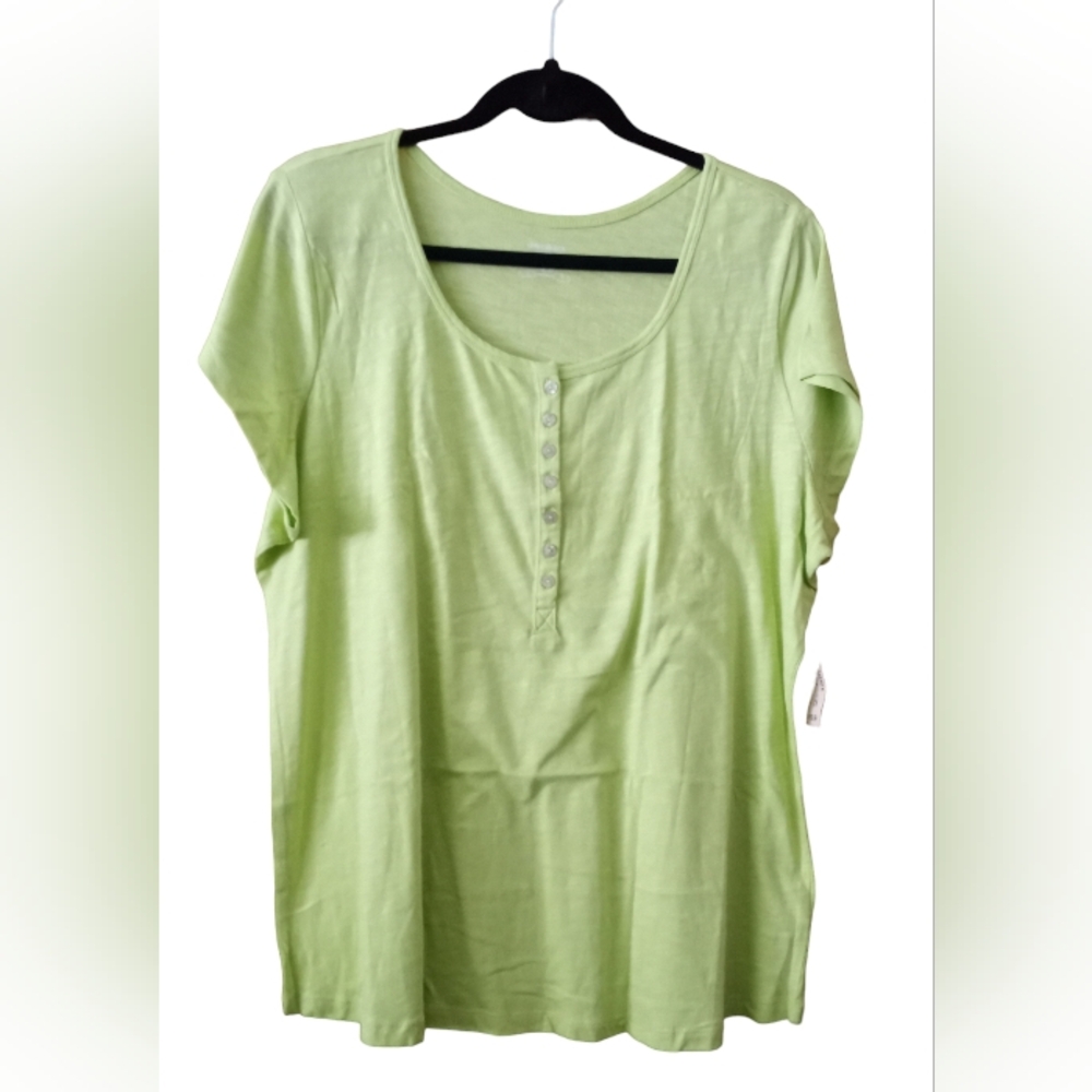 dressbarn Woman 1X 14/16 Green Scoop Neck Cap Sleeves Casual Pullover Top NWT